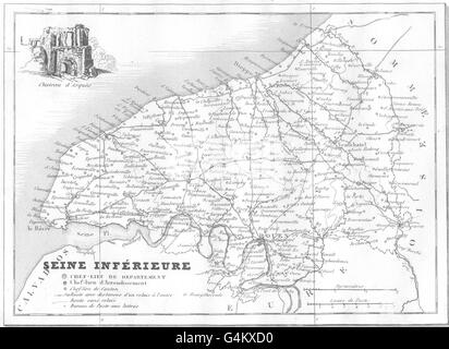 SEINE-MARITIME: Departement de la Seine-Inférieure, 1835 Antike Landkarte Stockfoto