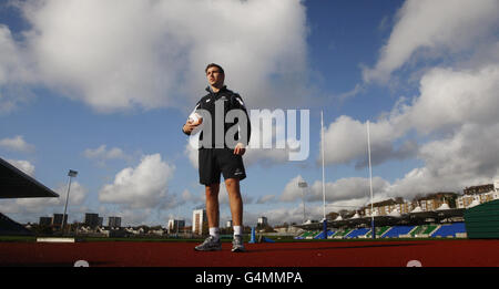 Ryan Wilson, der während der Vorsaison der Glasgow Warriors die schnellste Zeit für einen Stürmer über 10 Meter verbuchte, während einer Pressekonferenz im Scotstoun Sports Center, Glasgow Stockfoto