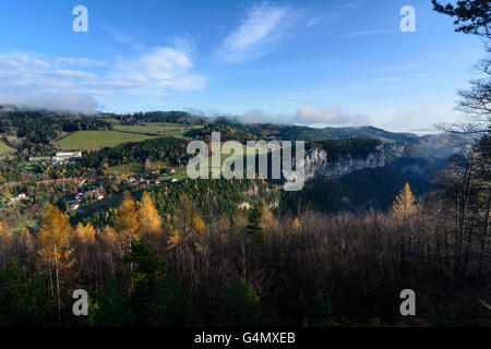 Ansicht von 20 Schilling Blick auf Breitenstein mit der Semmeringbahn und der Weinzettelwand, Österreich, Niederösterreich Stockfoto