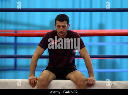 Carl Froch während der Medienarbeit am English Institute of Sport, Sheffield. Stockfoto