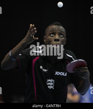 Der britische Spieler Darius Knight während seines Spiels gegen Tzu-Hsiang Hung beim ITTF Pro Tour Grand Finals in der Excel Arena, London. DRÜCKEN Sie VERBANDSFOTO. Bilddatum: Donnerstag, 24. November 2011. Bildnachweis sollte lauten: Nick Potts/PA Wire Stockfoto