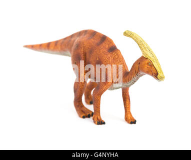 braune Parasaurolophus Spielzeug auf weißem Hintergrund Stockfoto