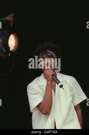 Lesen/Die Pharcyde. Ein Mitglied der Band The Pharcyde auf der Bühne des Reading Musikfestivals. Stockfoto