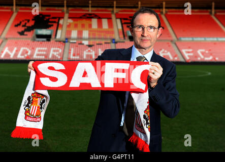 Sunderland Martin O'Neill bei einer Fotoanhörung im Stadion of Light, Sunderland. Stockfoto