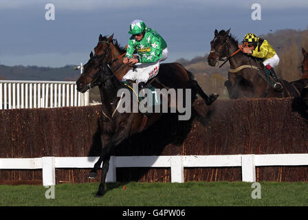 Astracad mit Sam Twiston-Davies springt die letzte auf ihrem Weg zum Sieg in der Jenny Mold Memorial Handicap Chase am zweiten Tag der International at Cheltenham Racecourse. Stockfoto