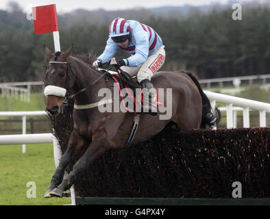 Rubi Light mit Andrew Lynch gewinnt die John Durkan Memorial Punchestown Chase während des John Durkan Memorial Chase Day auf der Punchestown Racecourse, Naas. Stockfoto