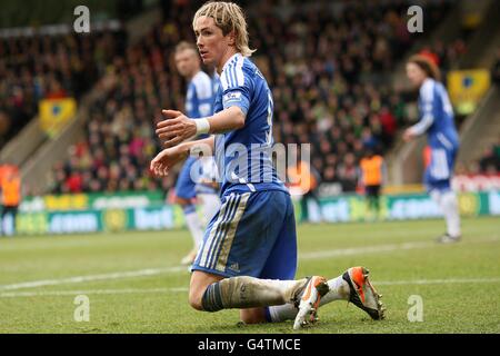 Fußball - Barclays Premier League - Norwich City / Chelsea - Carrow Road. Chelseas Fernando Torres zeigt seine Frustration Stockfoto