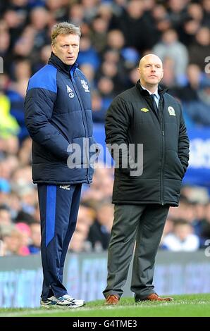 Fußball - Barclays Premier League - Everton gegen Blackburn Rovers - Goodison Park. Everton-Manager David Moyes (links) und Blackburn-Manager Steve Kean (rechts) an der Touchline. Stockfoto