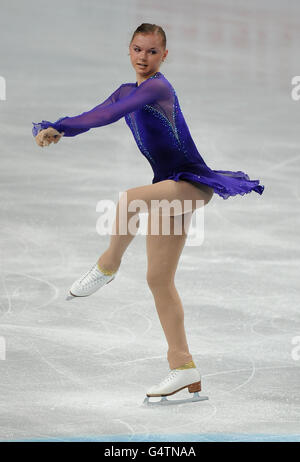 Die ukrainische Natalia Popova in der Vorrunde für Damen im Einsatz Freilauf bei den Eiskunstlauf-Europameisterschaften Stockfoto