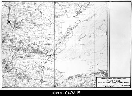 Eine Karte von Maplin Sands auf Foulness Island, Essex, dem von der Roskill-Kommission empfohlenen Standort für Londons dritten Flughafen. Stockfoto