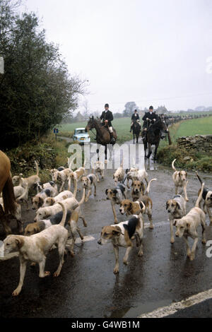 Der Duke of Beaufort Hunt, der in der Nähe der Worcester Lodge in Gloucestershire aufbricht Stockfoto