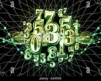 Digital-Swirl-Serie. Zusammenspiel von Ziffern und technologische Muster zum Thema Mathematik, Wissenschaft und Bildung Stockfoto