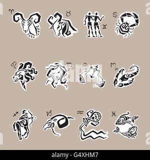 Tierkreis-Zeichen-Silhouetten, Festlegen der Horoskop-Symbole Stock Vektor
