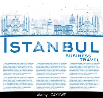 Umriss Istanbul Skyline mit blauen Wahrzeichen und Textfreiraum. Vektor-Illustration. Geschäftsreisen und Tourismus-Konzept Stock Vektor