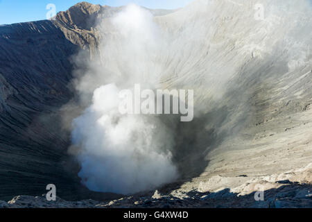 Indonesien, Java, Probolinggo, Rauchen Krater des Vulkans Bromo Stockfoto