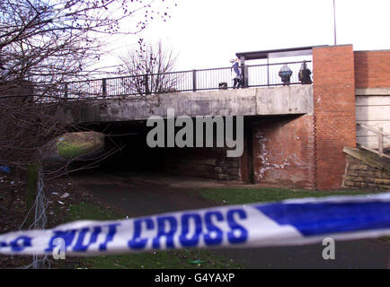 Eine Brücke über einer stillstehenden Eisenbahnstrecke an der Chester Road, in der Nähe des Stadtzentrums von Sunderland. Detektive untersuchen den Tod einer 19-jährigen Frau, die am 22/02/00 von der Brücke fallen sah, sagte ein Sprecher der Polizei von Northumbria. * Detective Superintendent Wes Gibson, der die Untersuchung leitet, sagte, dass der Tod der Frau als verdächtig behandelt wird. Stockfoto