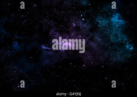 wunderschönen Sternenhimmel mit bunten Nebel, Wolken, Sternen und kleinen Planeten Stockfoto