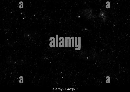 Sternenhimmel Abbildung mit glänzenden Sternen einen kleinen Planeten auf schwarzem Hintergrund Stockfoto