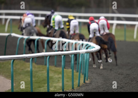 Pferderennen - Blue Square Sprint Series Nachmittagsrennen - Lingfield Park. Eine allgemeine Ansicht, wie Läufer und Reiter während der Blue Square Bet Handicap konkurrieren Stockfoto