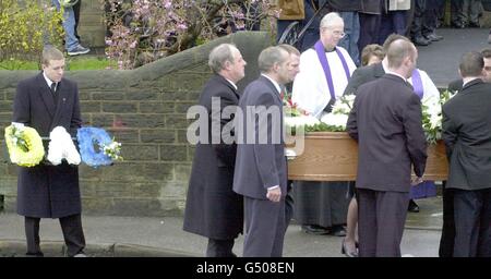 Leeds FC Speight Beerdigung Sarg Stockfoto