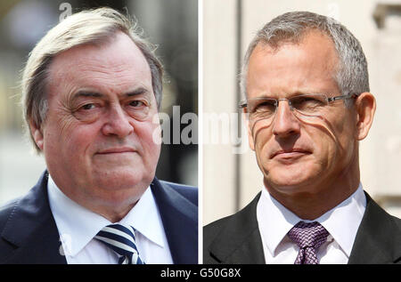 Undatierte Fotos des ehemaligen stellvertretenden Premierministers Lord Prescott (links) und des ehemaligen stellvertretenden beauftragten von Scotland Yard, Brian Paddick (rechts), die heute die Leveson-Untersuchung in Pressestandards belegen sollen. Stockfoto