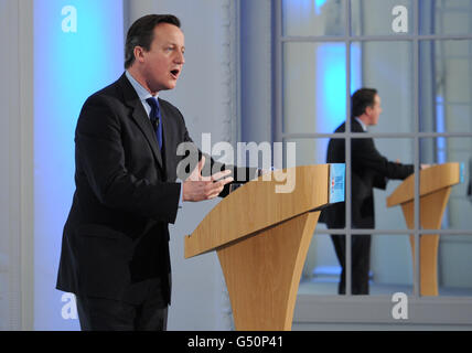 Premierminister David Cameron spricht vor dem Frühjahrsforum der Konservativen Partei im Zentrum von London. Stockfoto