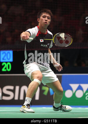 Badminton - Yonex All England Badminton Championships 2012 - Tag Zwei - National Indoor Arena. Der japanische Kenichi Tago während der Yonex All England Badminton Championships in der National Indoor Arena in Birmingham. Stockfoto