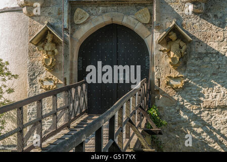 Schloss Lichtenstein – Closeup Eingangstor und Zugbrücke Stockfoto