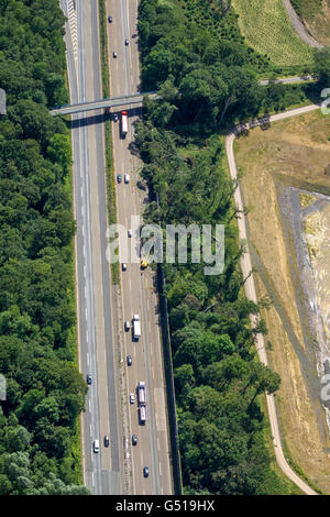 Luftbild, eine Strecke auf dem Westen A2 Autobahnkreuz A45 Sauerlandlinie gesperrt werden mussten, Castrop-Rauxel, Ruhrgebiet Stockfoto