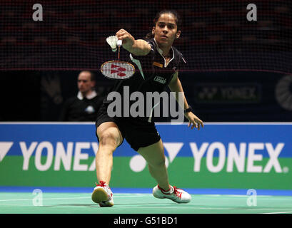 Badminton - Yonex All England Badminton Championships 2012 - Tag Zwei - National Indoor Arena. Die indische Saina Nehwal während der Yonex All England Badminton Championships in der National Indoor Arena in Birmingham. Stockfoto