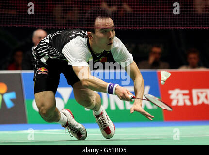 Chinas Pergyu Du während der Yonex All England Badminton Championships in der National Indoor Arena in Birmingham. Stockfoto