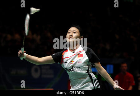 Badminton - Yonex All England Badminton Championships 2012 - Tag Zwei - National Indoor Arena. Der chinesische Xin Liu während der Yonex All England Badminton Championships in der National Indoor Arena in Birmingham. Stockfoto