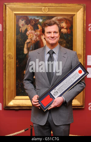 Der Schauspieler Colin Firth erhielt die Freiheit der Stadt London in der Guildhall Art Gallery im Zentrum Londons. Stockfoto