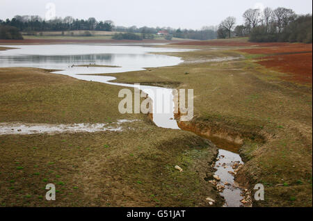 Eine allgemeine Ansicht des Bewl Wasserreservoirs in der Nähe von Lamberhurst, Kent, der derzeit bei 42 % seiner Kapazität liegt. Millionen von Haushalten werden bis Ostern über Rohrleitungsverbote verfügen, verkündeten Wasserunternehmen, als das Umweltbundesamt vor einer „anhaltenden Dürre“ in den kommenden Monaten warnte. Stockfoto