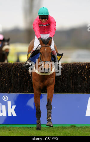 King Jack von Jockey Richard Johnson gefahren springt während der Weatherbys Bloodstock Insurance Handicap Chase Stockfoto