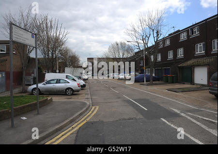 Eine allgemeine Ansicht von Lawson Close im Stadtteil Newham, London. Stockfoto