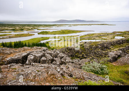 Island, Thingvellir, ein Ort und ein Nationalpark im Südwesten von Island, 40 km östlich von Reykjavik am Nordufer des Sees Þingvallavatn Stockfoto