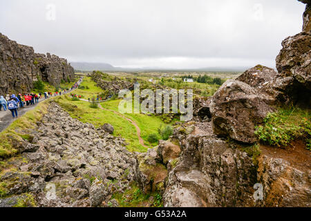 Island, Thingvellir, ein Ort und ein Nationalpark im Südwesten von Island, 40 km östlich von Reykjavik am Nordufer des Sees Þingvallavatn Stockfoto