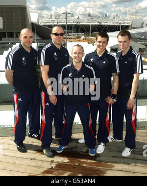 Das britische Judo-Team für Paralympics (von links nach rechts) Sam Ingram, Joe Ingram, Ben Quilter, Dan Powell und Marc Powell während der Ankündigung im Deloitte House, London. Stockfoto