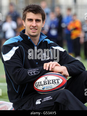 Rugby Union - Glasgow Easter Kids Camp - Scotstoun Stadium. Glasgow Warriors Peter Murchie während eines Osterlagers im Scotstoun Stadium, Glasgow. Stockfoto