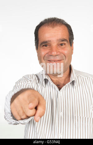 Mann zeigte mit dem finger Stockfoto