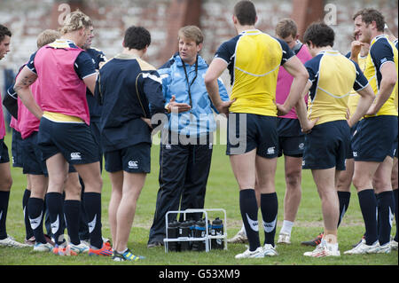 Graham Shiel, Trainer von Scotland 7, während einer Trainingseinheit im Scotstoun Stadium, Glasgow. Stockfoto