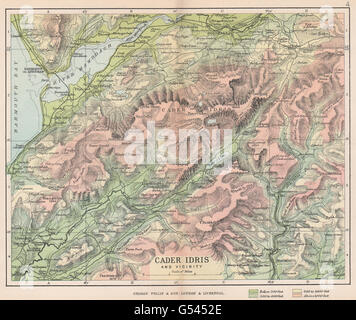 SNOWDONIA: Cader Idris & Nähe. Barmouth Ortszentrum Wales.BARTHOLOMEW 1896 Karte Stockfoto