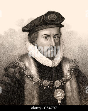 Sir Christopher Hatton, 1540-1591, ein englischer Politiker, Lordkanzler von England Stockfoto