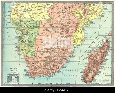 KOLONIALE SÜDLICHES AFRIKA. Rhodesien. Deutsch-Südwestafrika. Madagaskar 1907 Karte Stockfoto