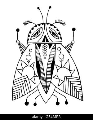 schwarze und weiße handgemachte Liner Zeichnung der ethnischen Käfer in Wohnung Stock Vektor