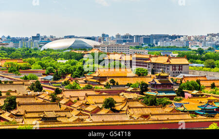 Luftbild auf verbotene Stadt vom Jingshan Park in Peking Stockfoto