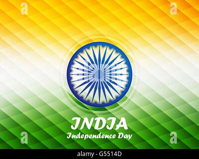 Happy Independence Day India. 15. August. Indian Independence Day abstrakten geometrischen Hintergrund mit Ashoka-Rad Stock Vektor