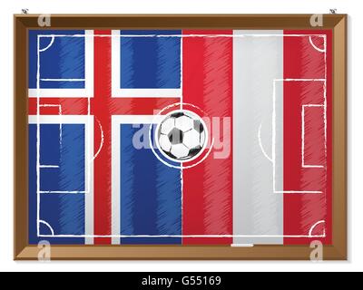 Fußball-Feld-Zeichnung mit österreichischen und Island Flagge im Hintergrund Stock Vektor