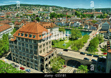 Juni 2016, urban Erfassung von Zürich inklusive die Hauptgebäuden der beiden Hochschulen ETH und UZH, HDR-Technik Stockfoto